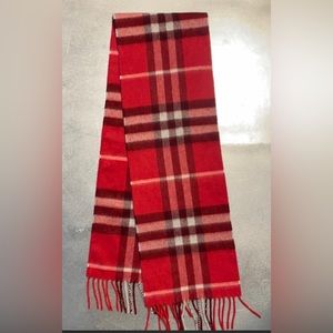 Red Mini Burberry Check Cashmere Scarf